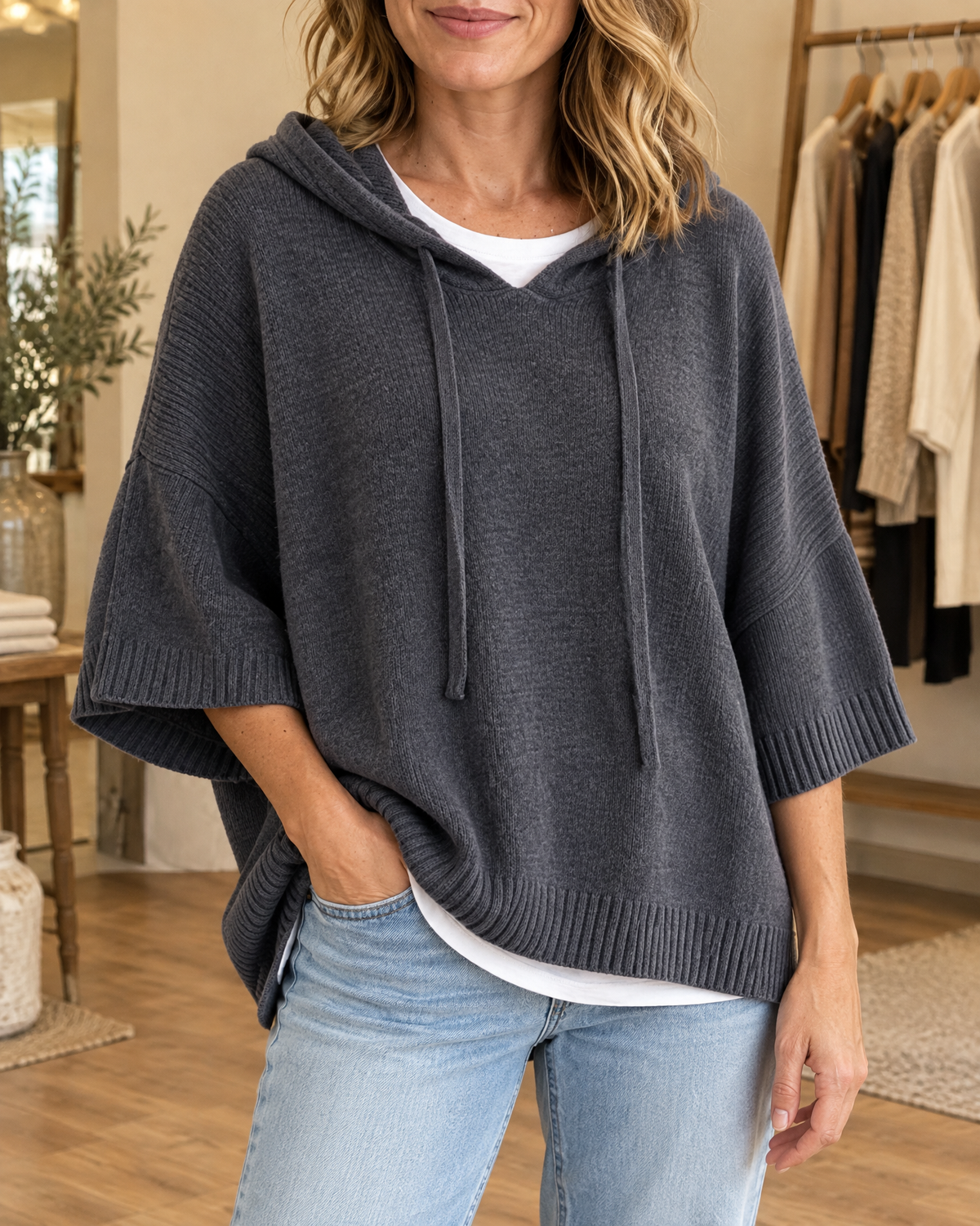 Mariette - Hooded Knit Poncho