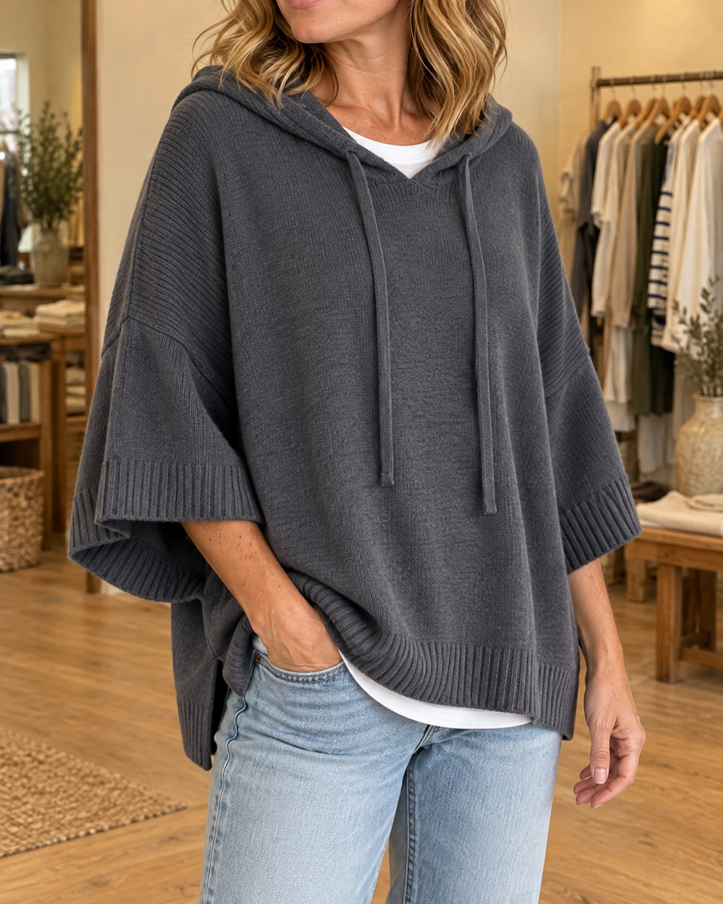 Mariette - Hooded Knit Poncho