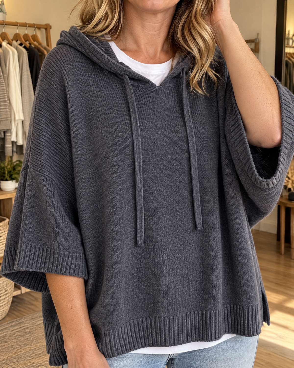 Mariette - Hooded Knit Poncho