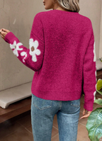 Comfortable Floral Sweater for Women with Crew Neck Long Sleeve Relaxed Oversized Knit Style