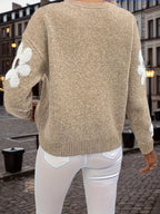 Comfortable Floral Sweater for Women with Crew Neck Long Sleeve Relaxed Oversized Knit Style